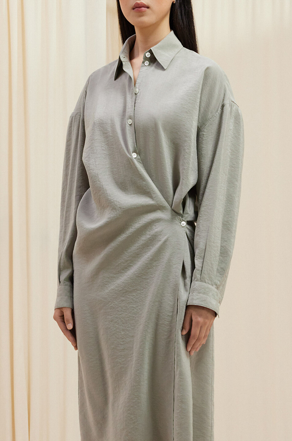 Twisted midi shirt dress in silk blend