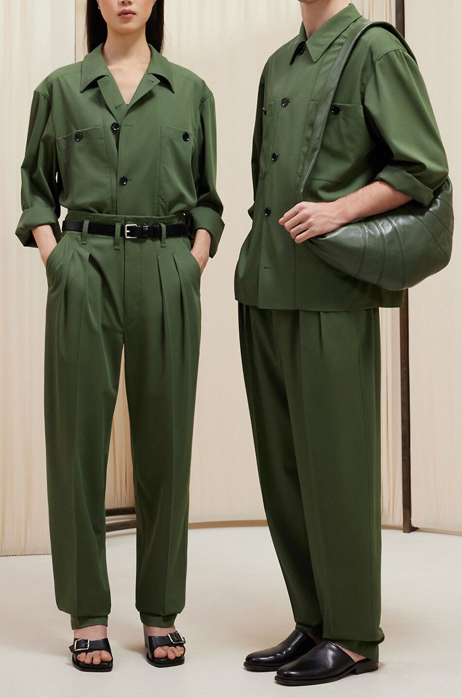 LEMAIRE Soft Military fluid wool loose overshirt Women GREEN 4