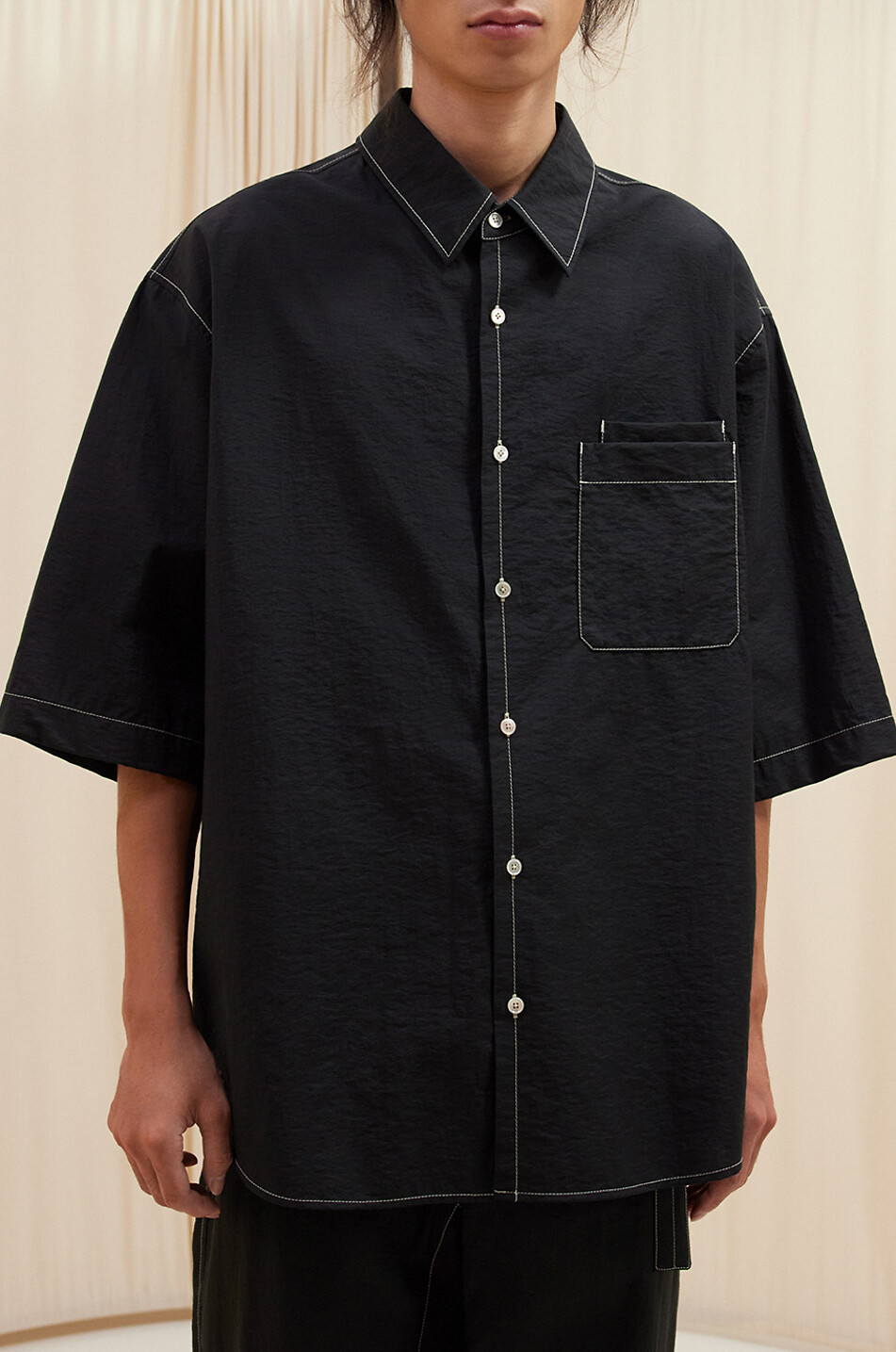 LEMAIRE Kurzarmhemd aus Baumwollmix Double Pocket Herren SCHWARZ 3