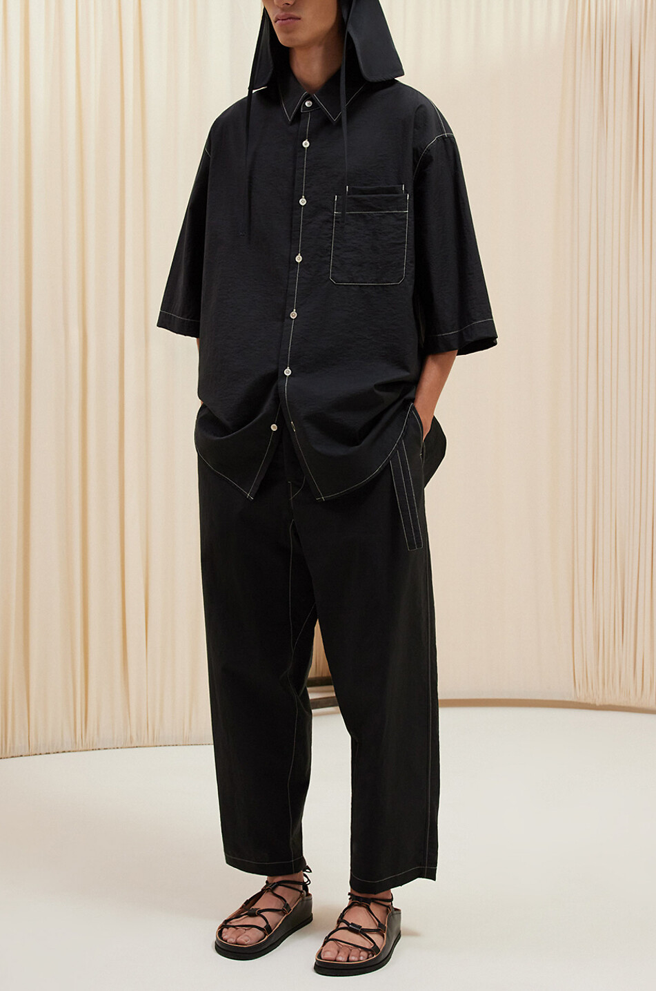 LEMAIRE Kurzarmhemd aus Baumwollmix Double Pocket Herren SCHWARZ 4