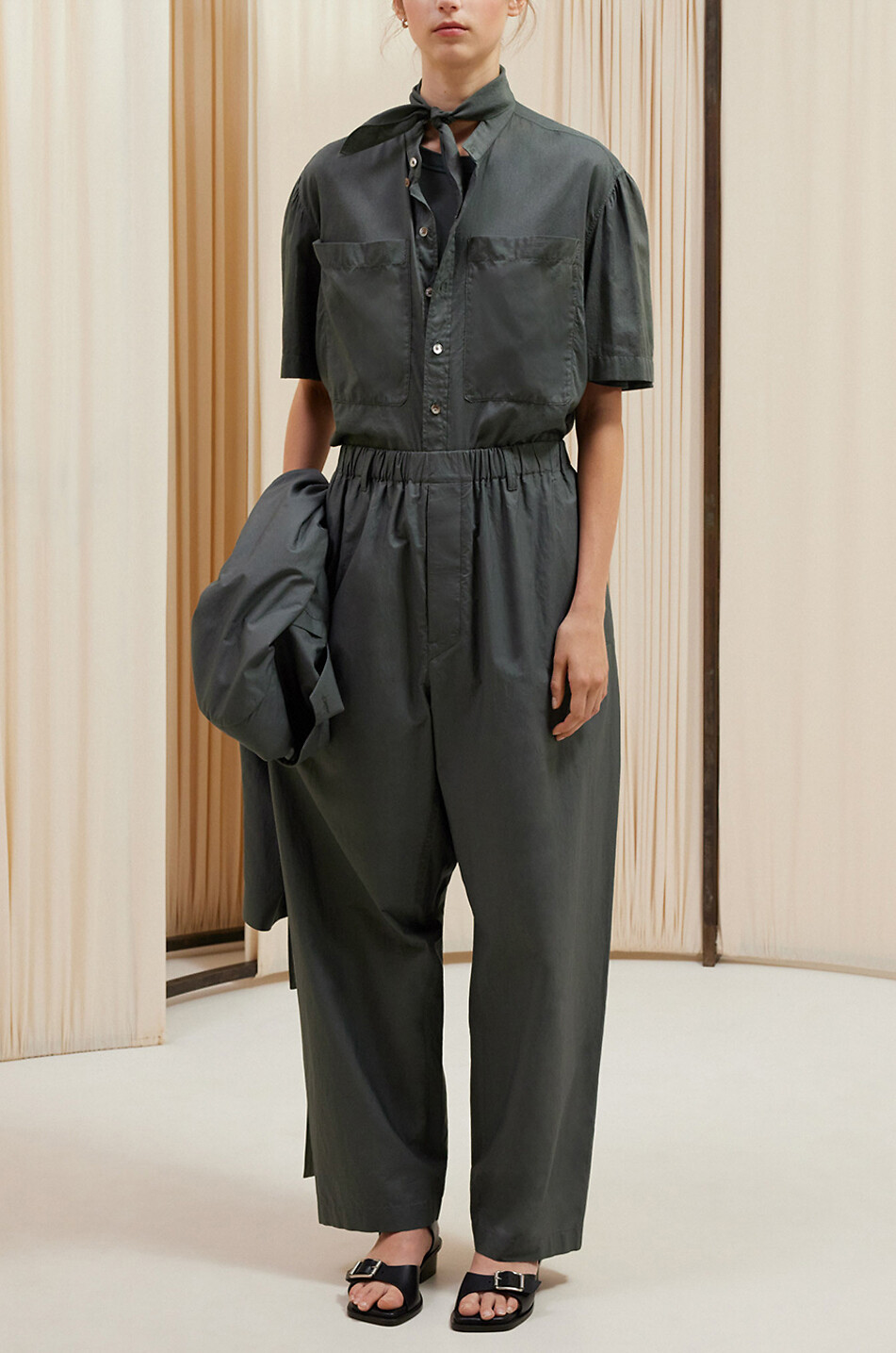Foulard short-sleeved cotton voile shirt