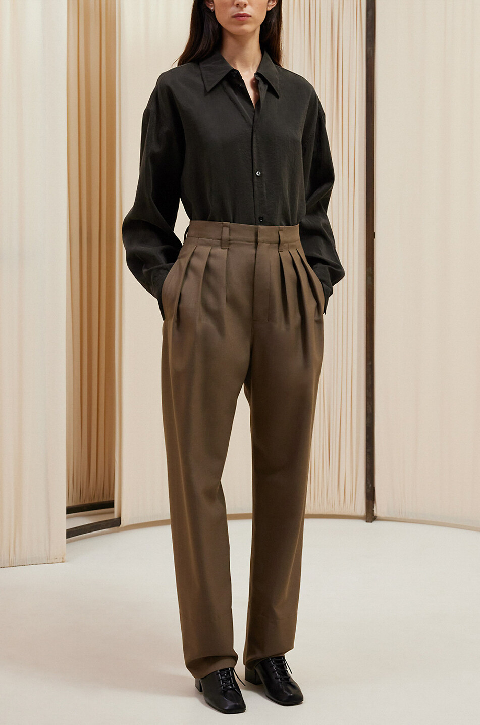 Pantalon à pinces en laine mélangée Pleated Tailored