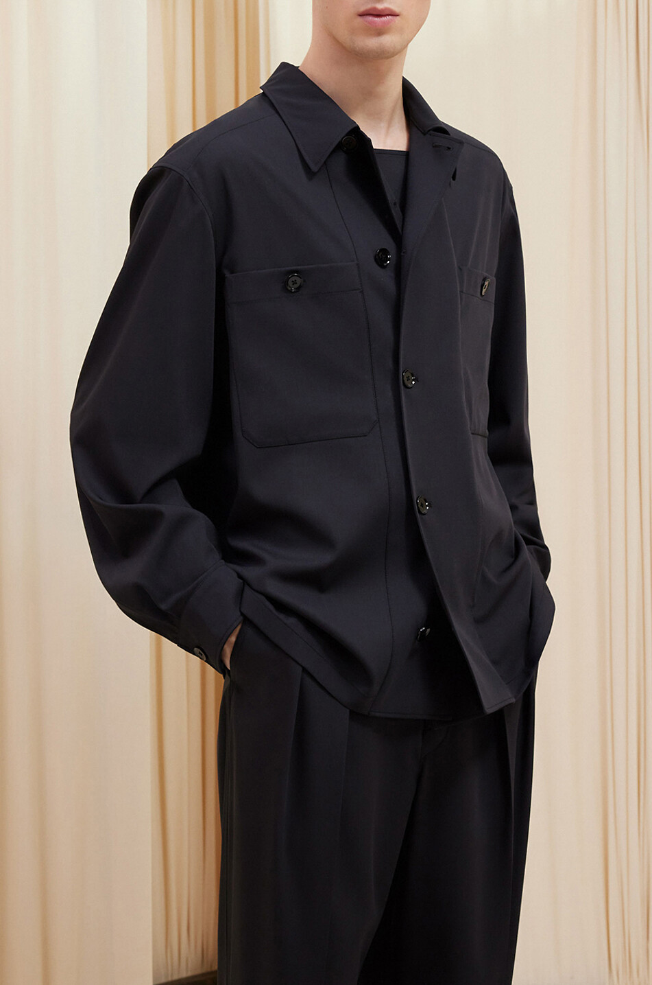 LEMAIRE Soft Miliary wool twill overshirt Men BLACK 4