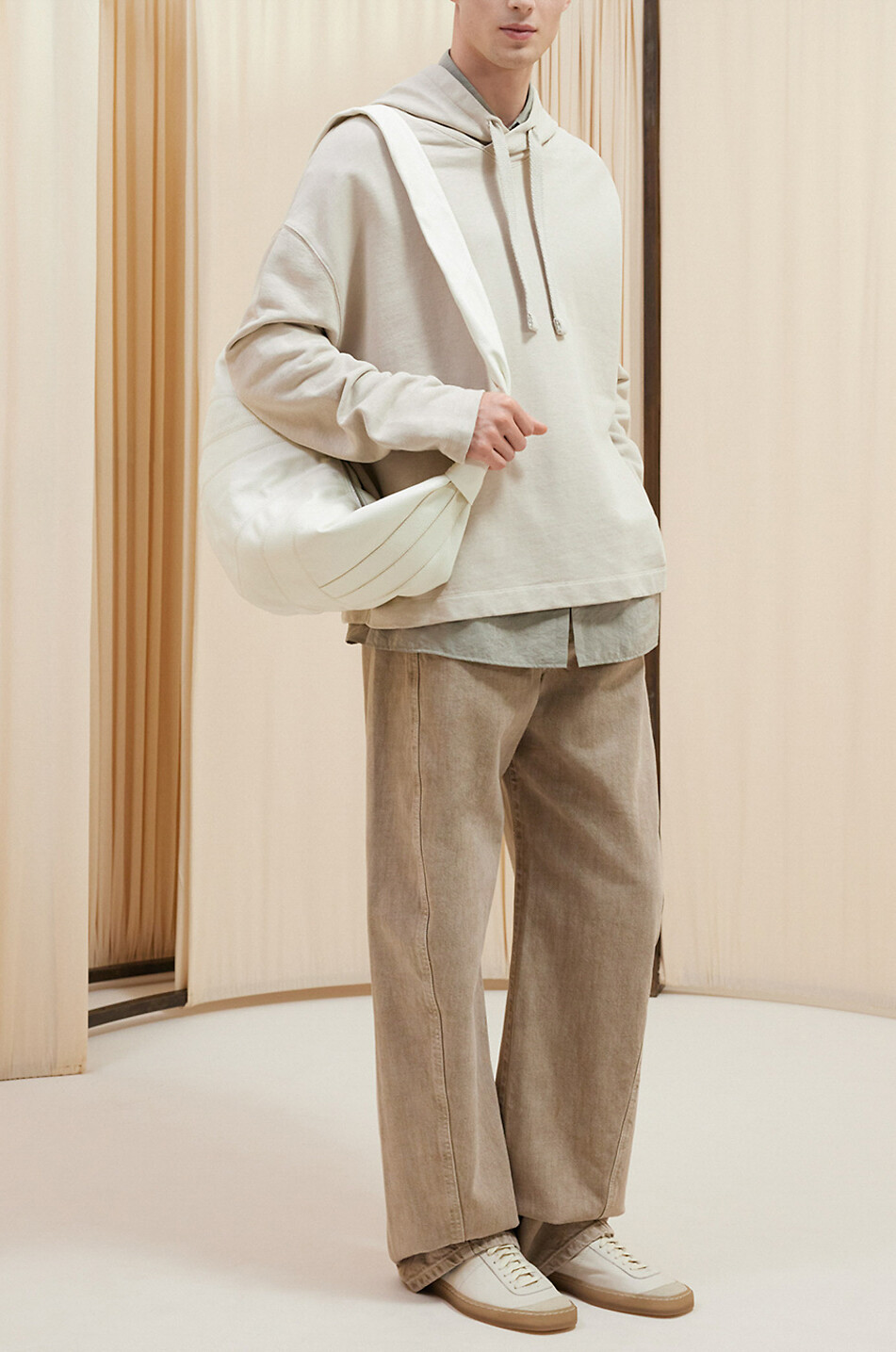 LEMAIRE Kapuzensweatshirt aus Baumwolle und Leinen Minimal Hoodie Herren BEIGE 4