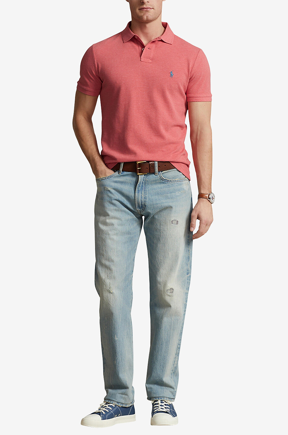Polohemd aus Baumwollpiqué mit Pony-Stickerei Custom Slim Fit