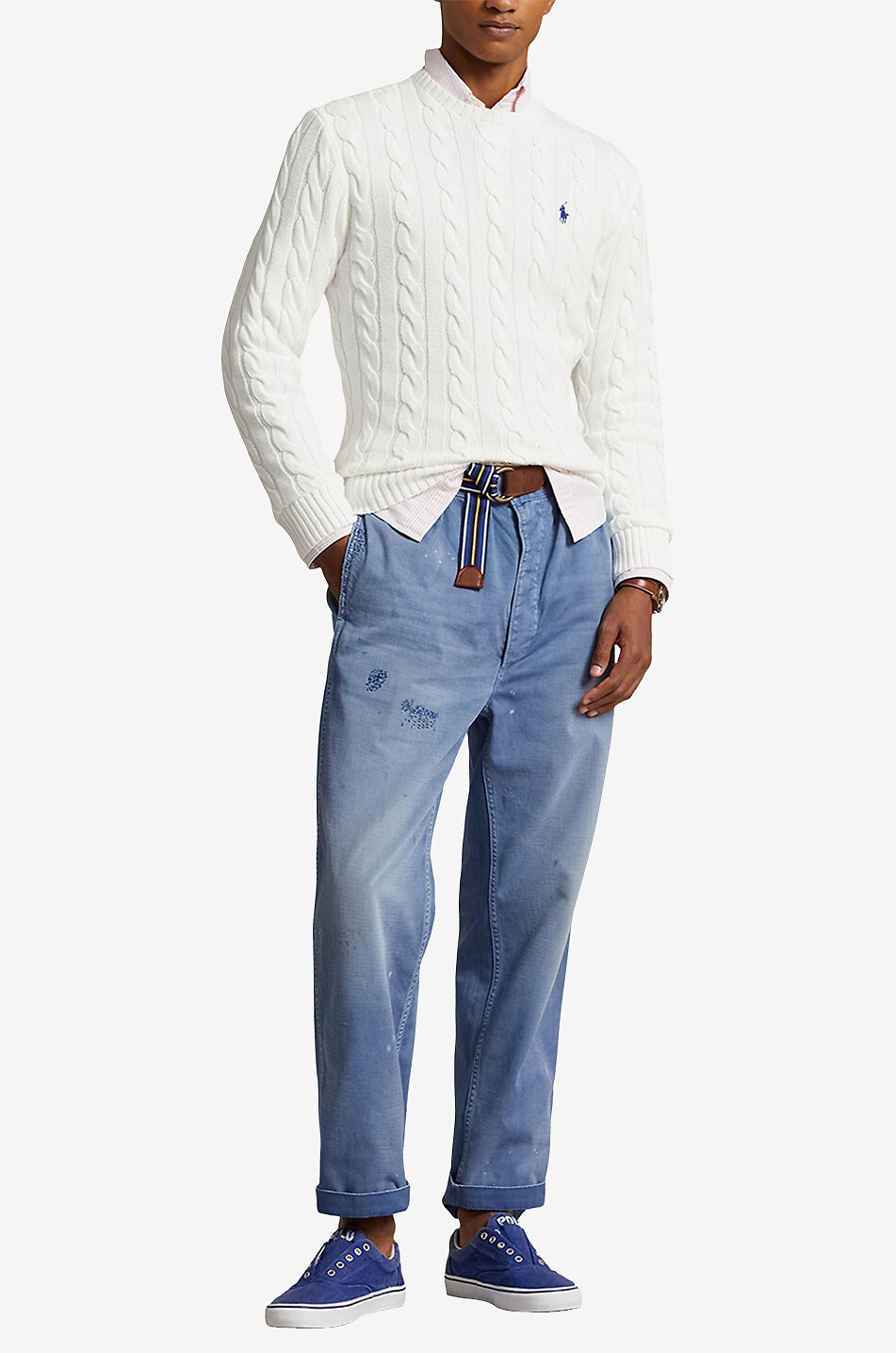 POLO RALPH LAUREN Pull torsadé en coton brodé Pony Homme BLANC 4