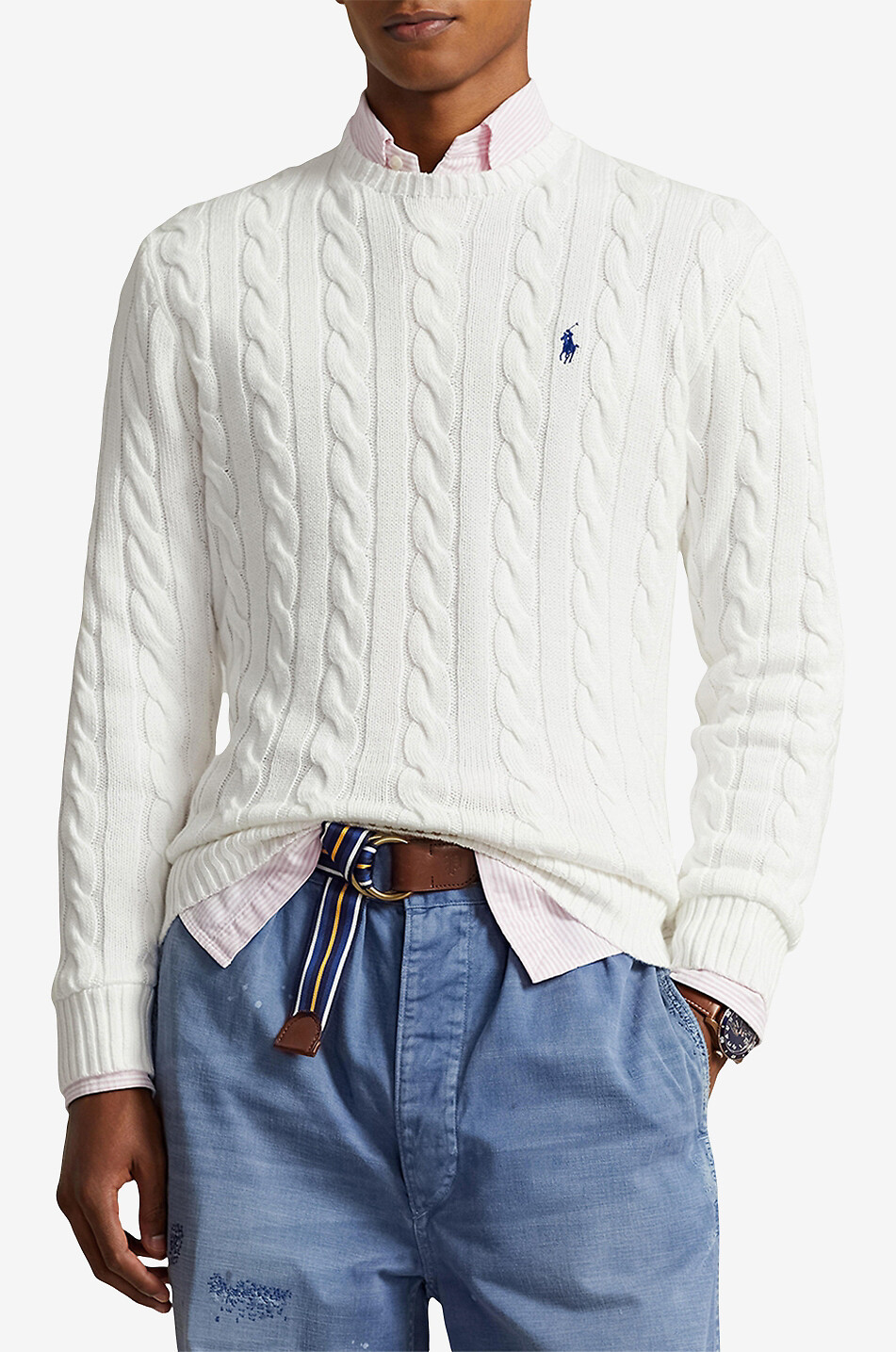 POLO RALPH LAUREN Pull torsadé en coton brodé Pony Homme BLANC 2