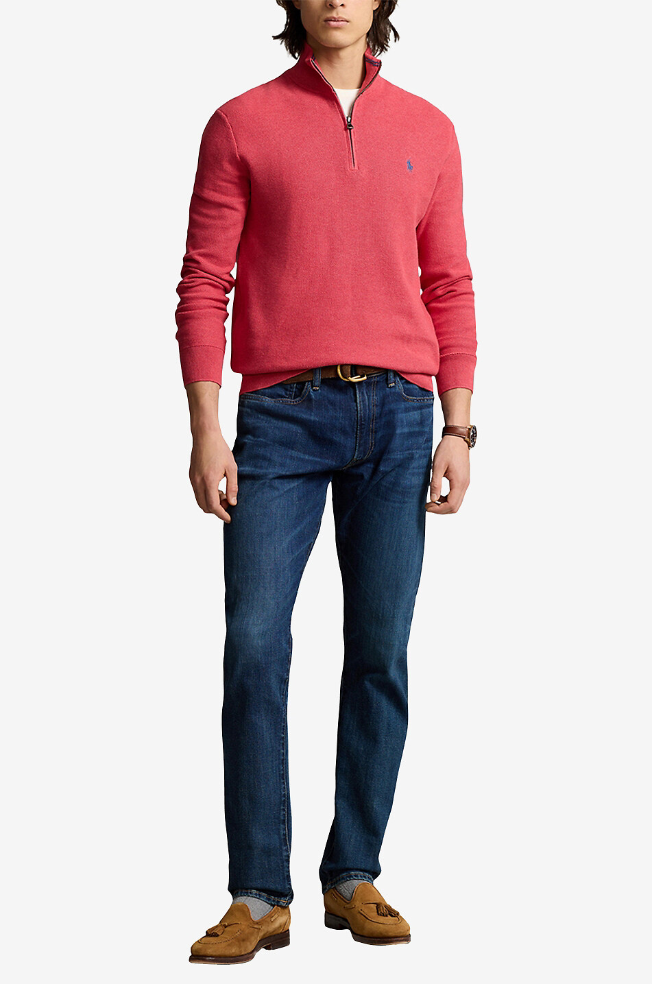 POLO RALPH LAUREN Pull en maille piquée à col montant zippé Pony Homme ROUGE CLAIR 4