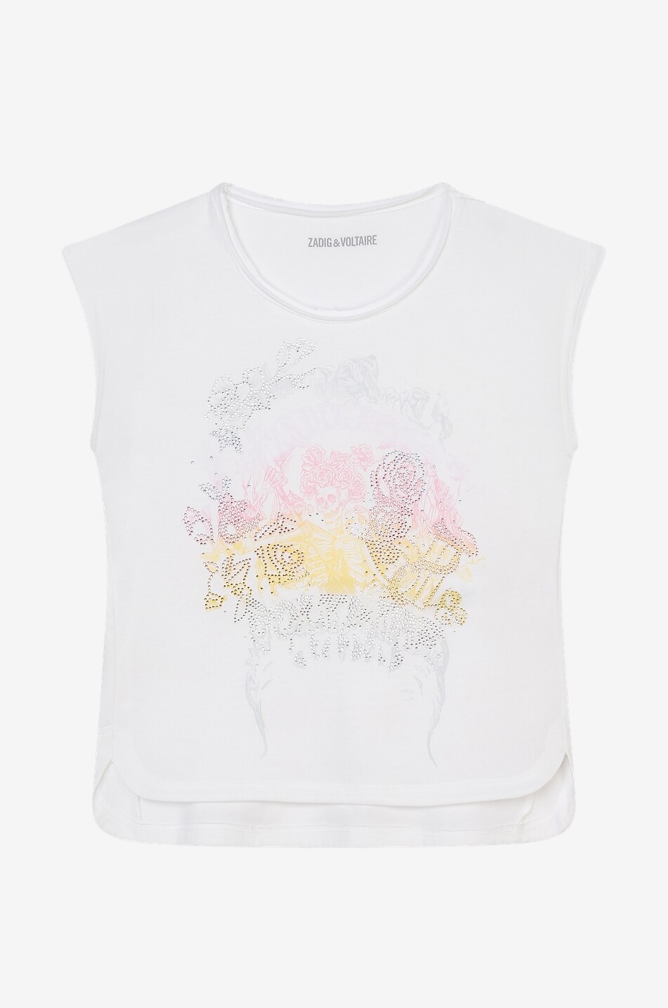T-shirt sans manches pour fille motif rock à cristaux