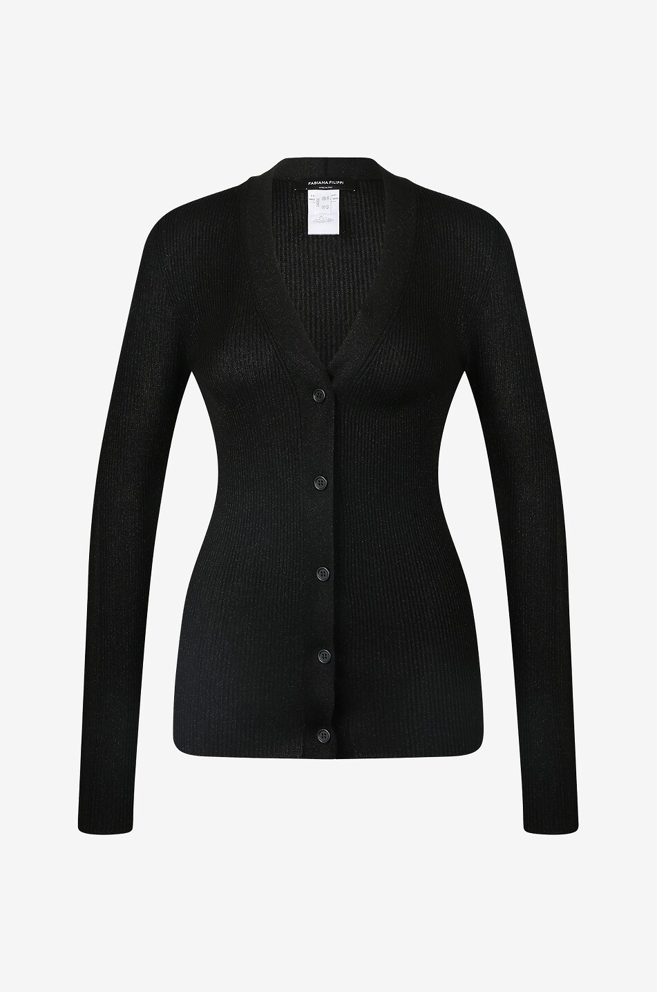 Cardigan fin côtelé en lurex à col V