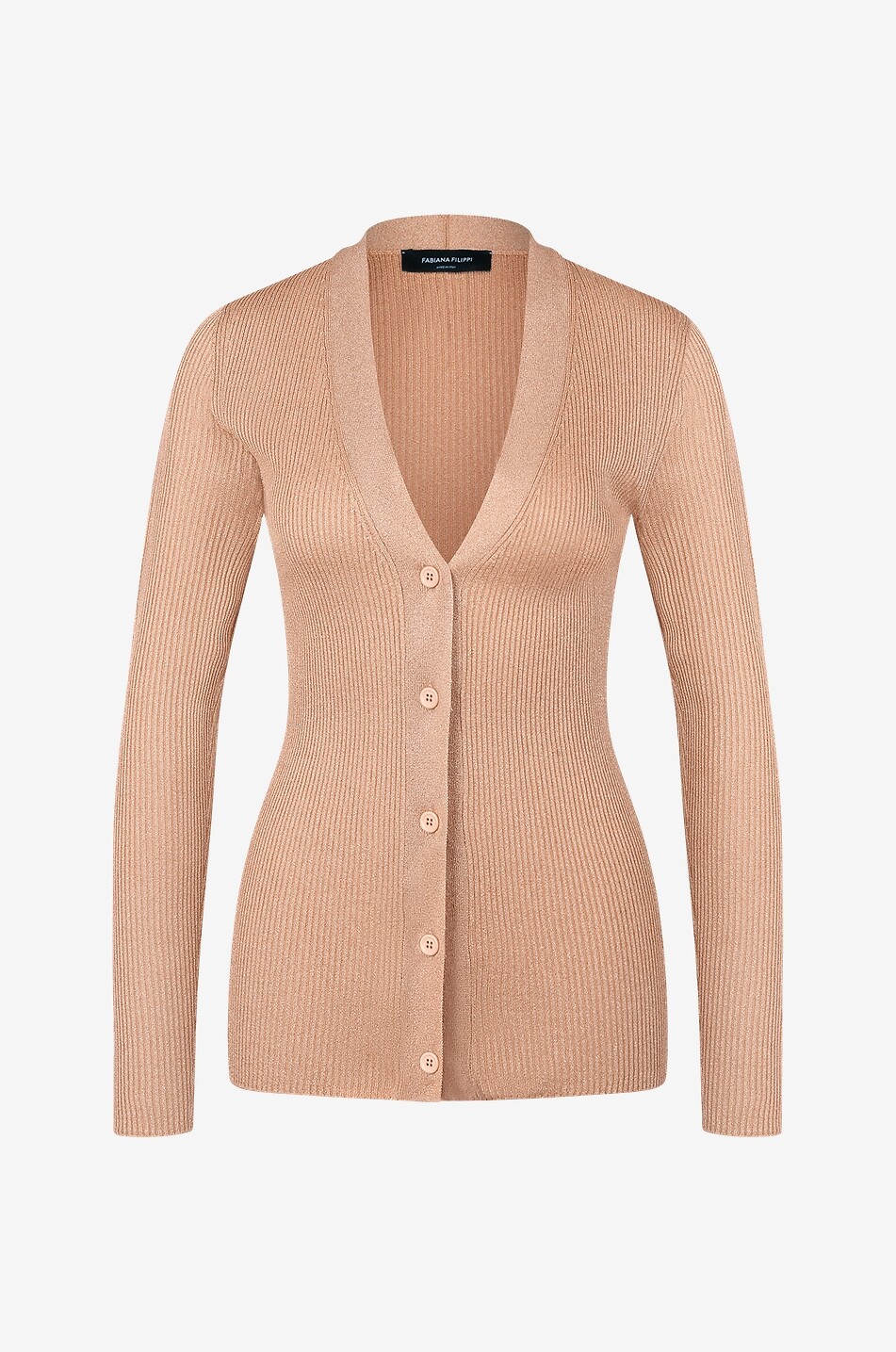 Feiner Rippstrick-Lurex-Cardigan mit V-Ausschnitt