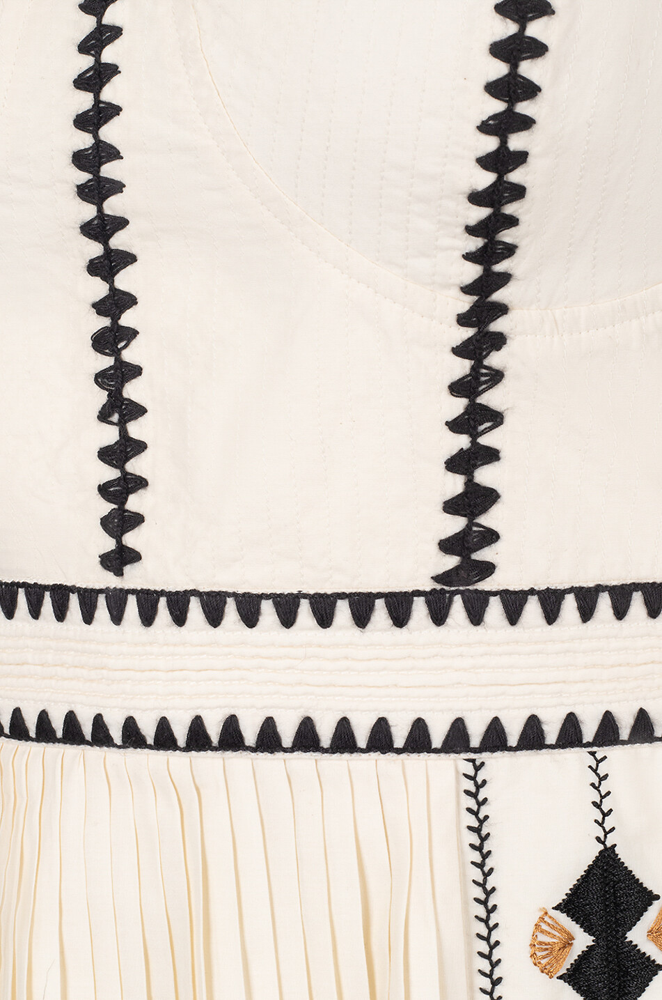 Robe midi plissée et brodée en coton à bretelles Elin Ivory
