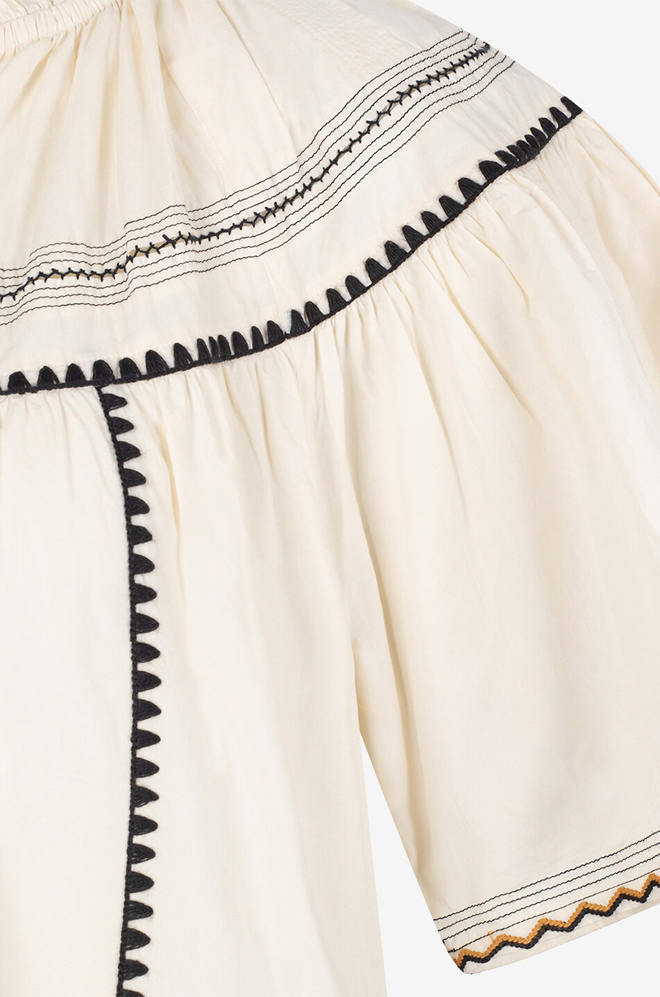 Kurzes A-förmiges Baumwollkleid mit Stickereien Desi
