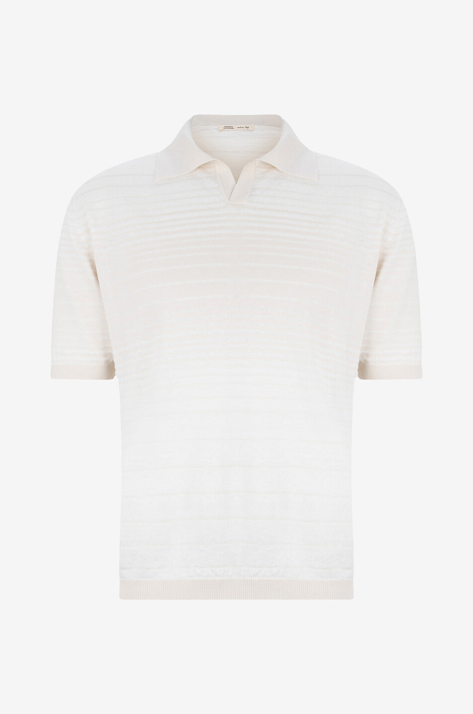 MAURIZIO BALDASSARI Linen and silk short-sleeved striped knit polo shirt Men EGGSHELL 1