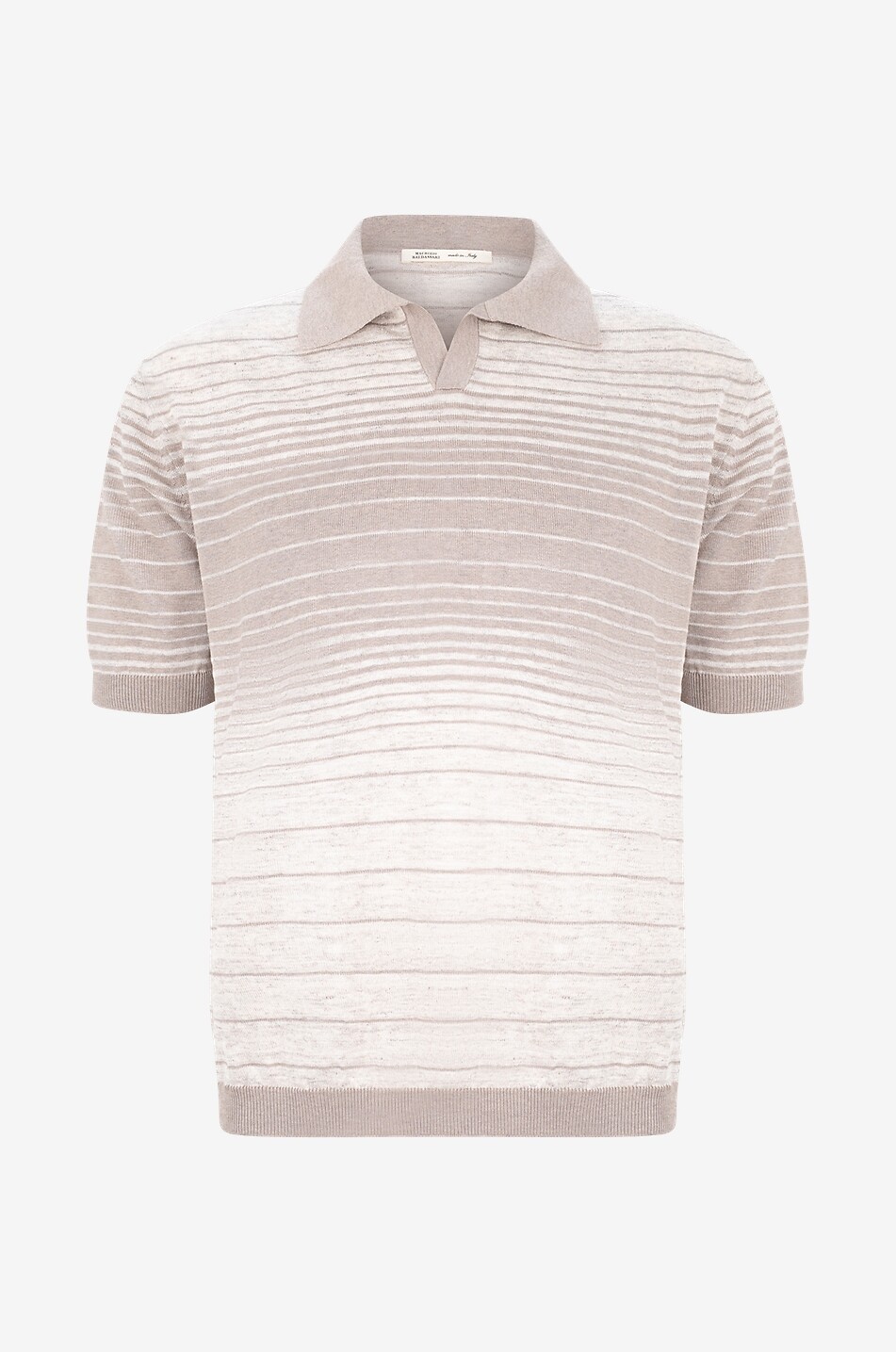 Kurzärmeliges gestreiftes Strick-Polohemd aus Leinen und Seide