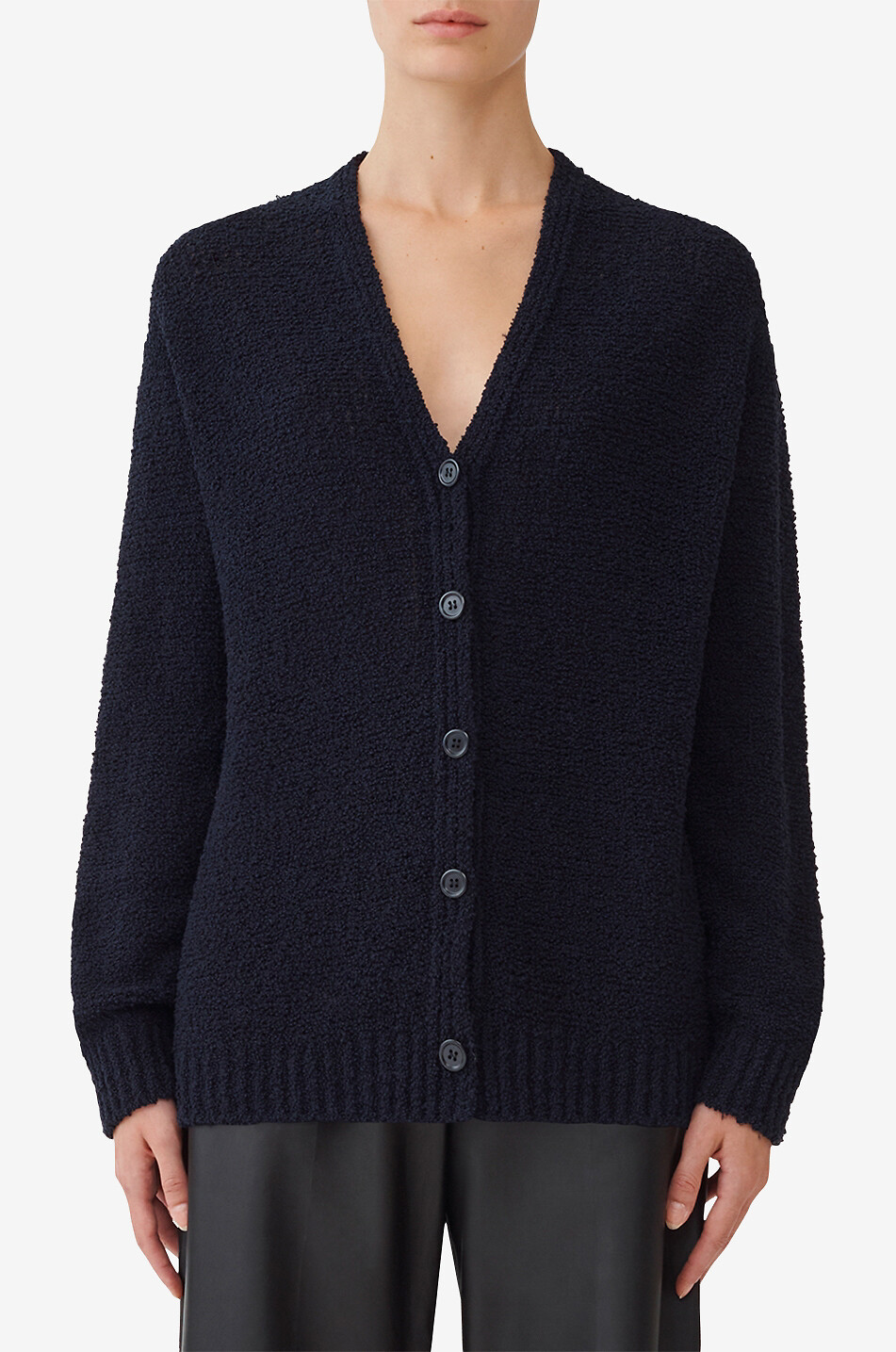 FABIANA FILIPPI Button-down V-neck bouclé knit cardigan Women DARK BLUE 3