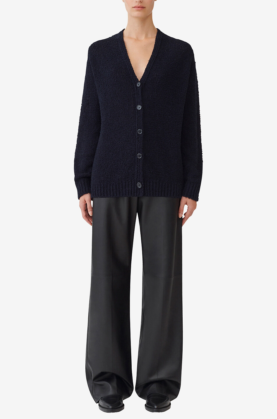 FABIANA FILIPPI Button-down V-neck bouclé knit cardigan Women DARK BLUE 4