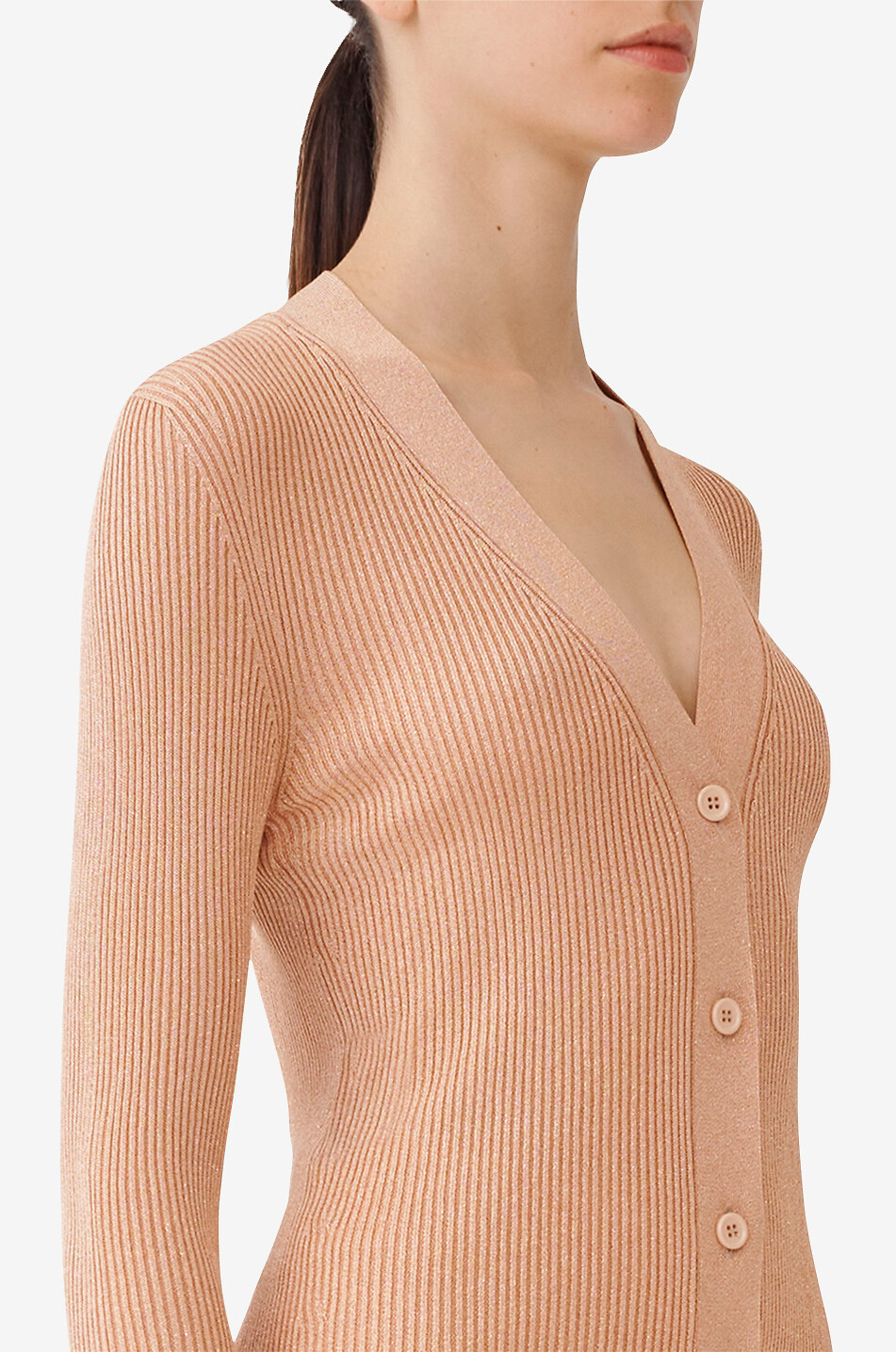 FABIANA FILIPPI Feiner Rippstrick-Lurex-Cardigan mit V-Ausschnitt Damen ROSA 6