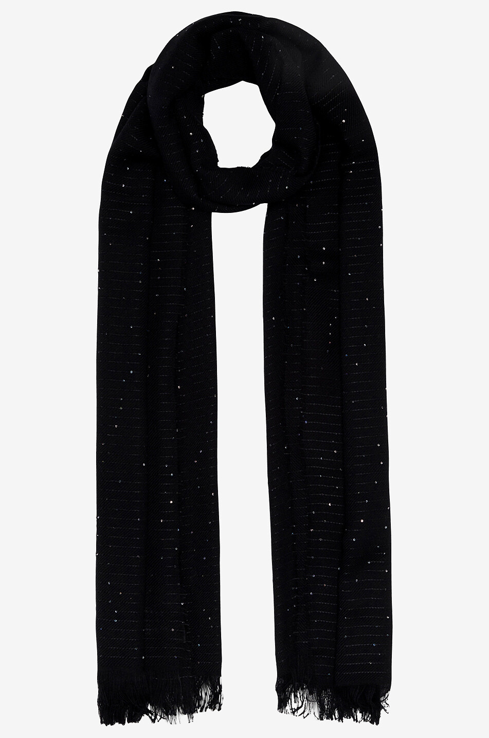FABIANA FILIPPI Fine woven wool scarf with stripes and iridescent sequins Women BLACK 3