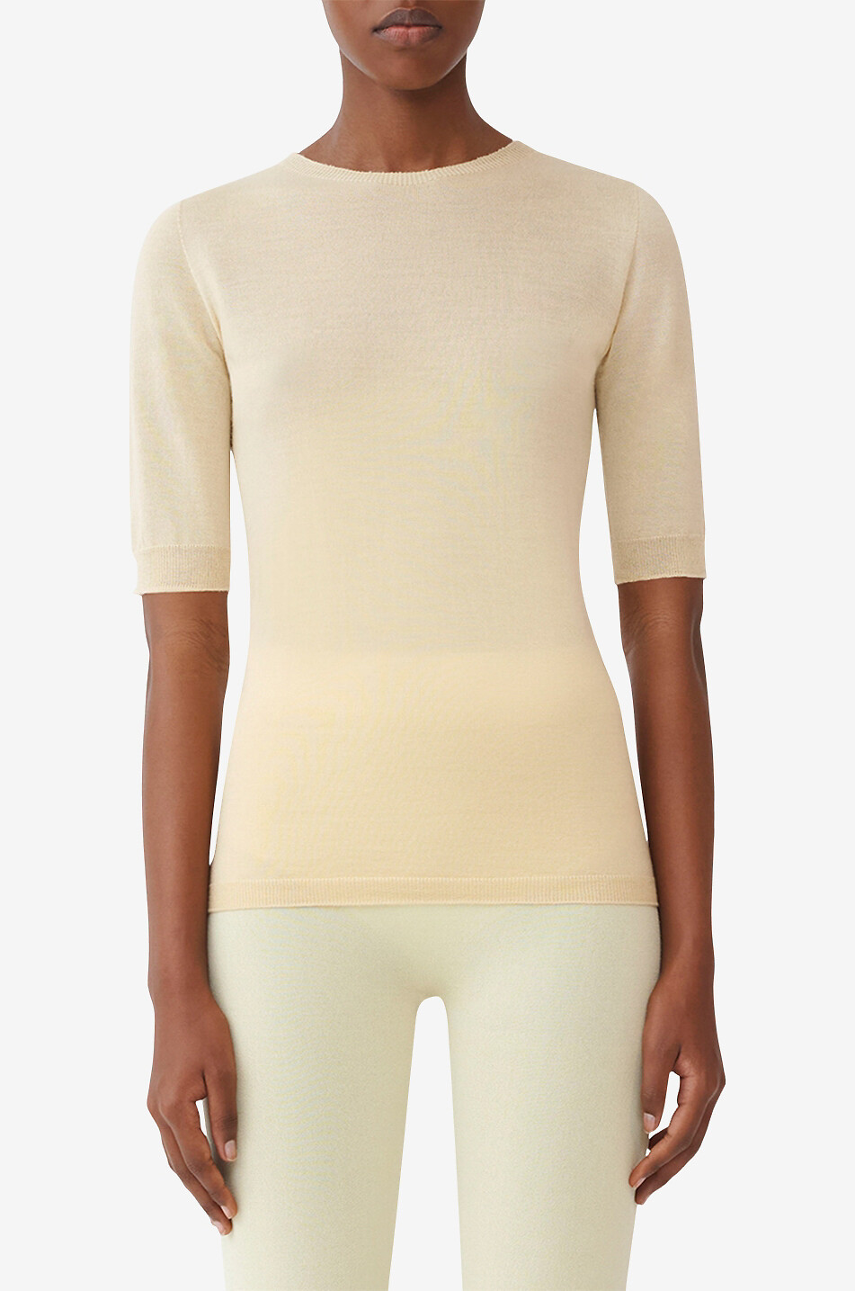 FABIANA FILIPPI Feiner Rundhals-Kurzarm-Pullover aus Kaschmir und Seide Damen BEIGE 6