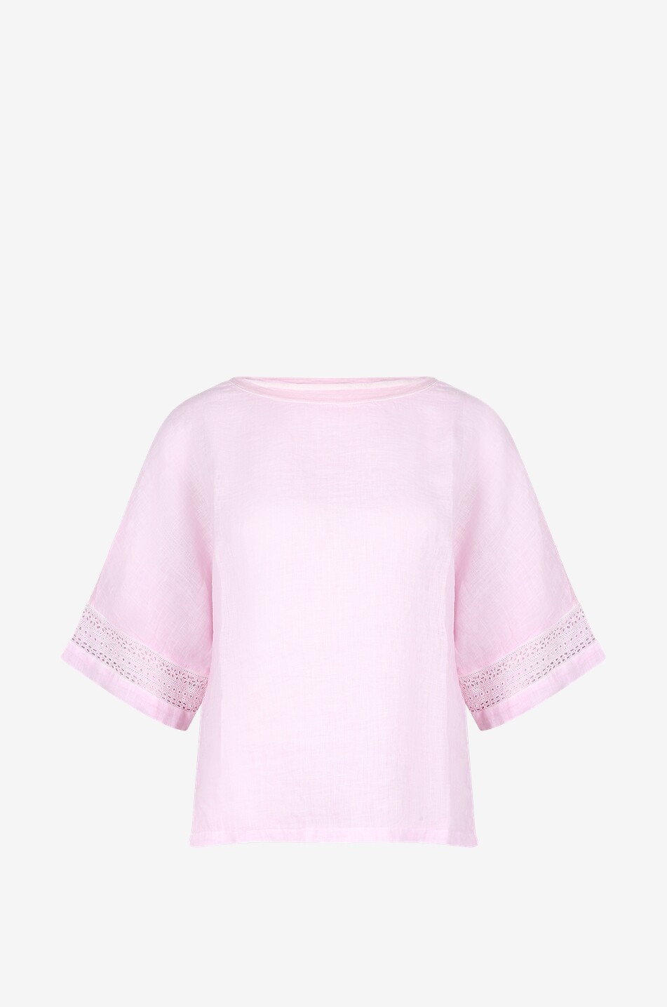 Kurzärmelige Bluse aus Leinen mit Lochstickereien