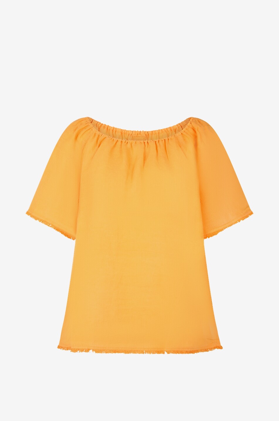 Kurzärmelige Bluse aus Leinen mit elastischem Ausschnitt