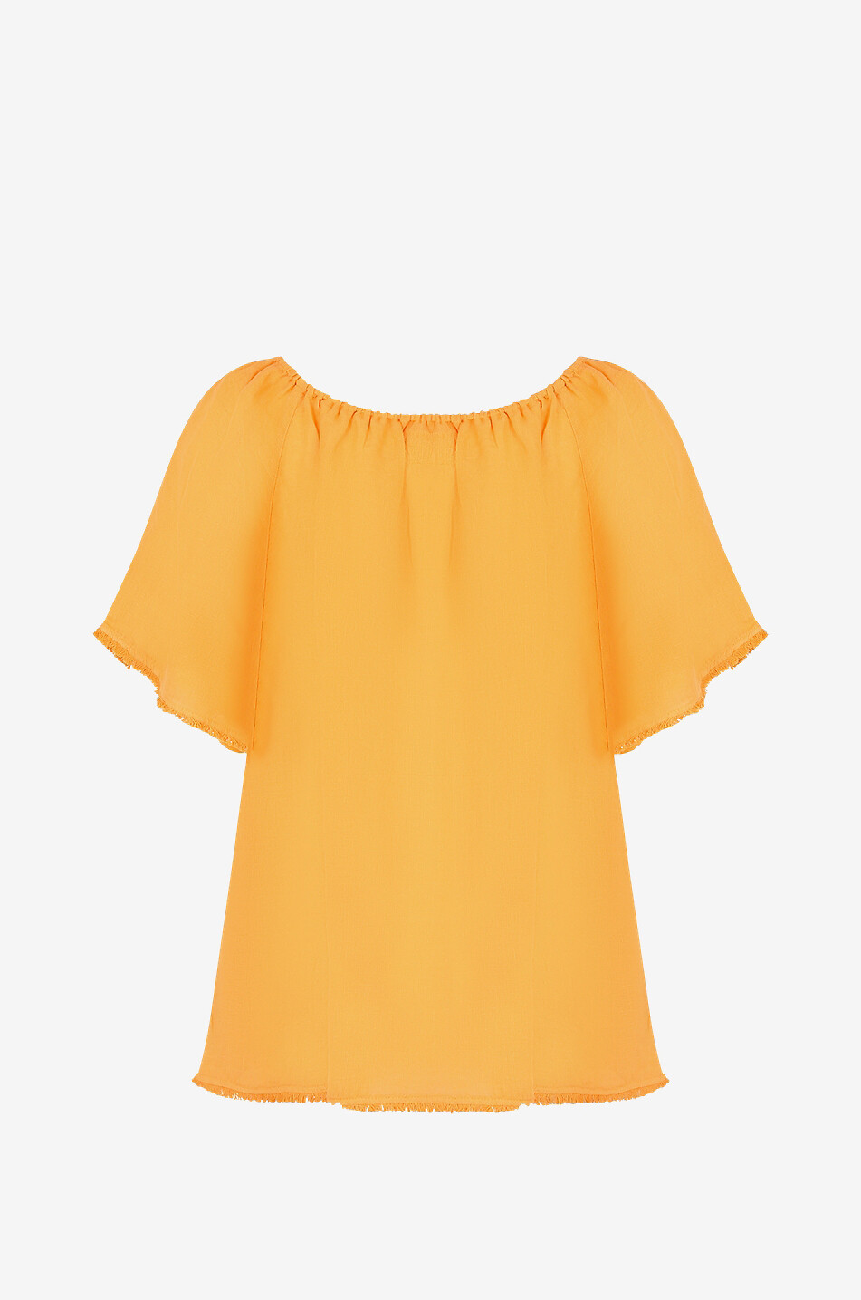 Blouse à manches courtes en lin à encolure élastiquée