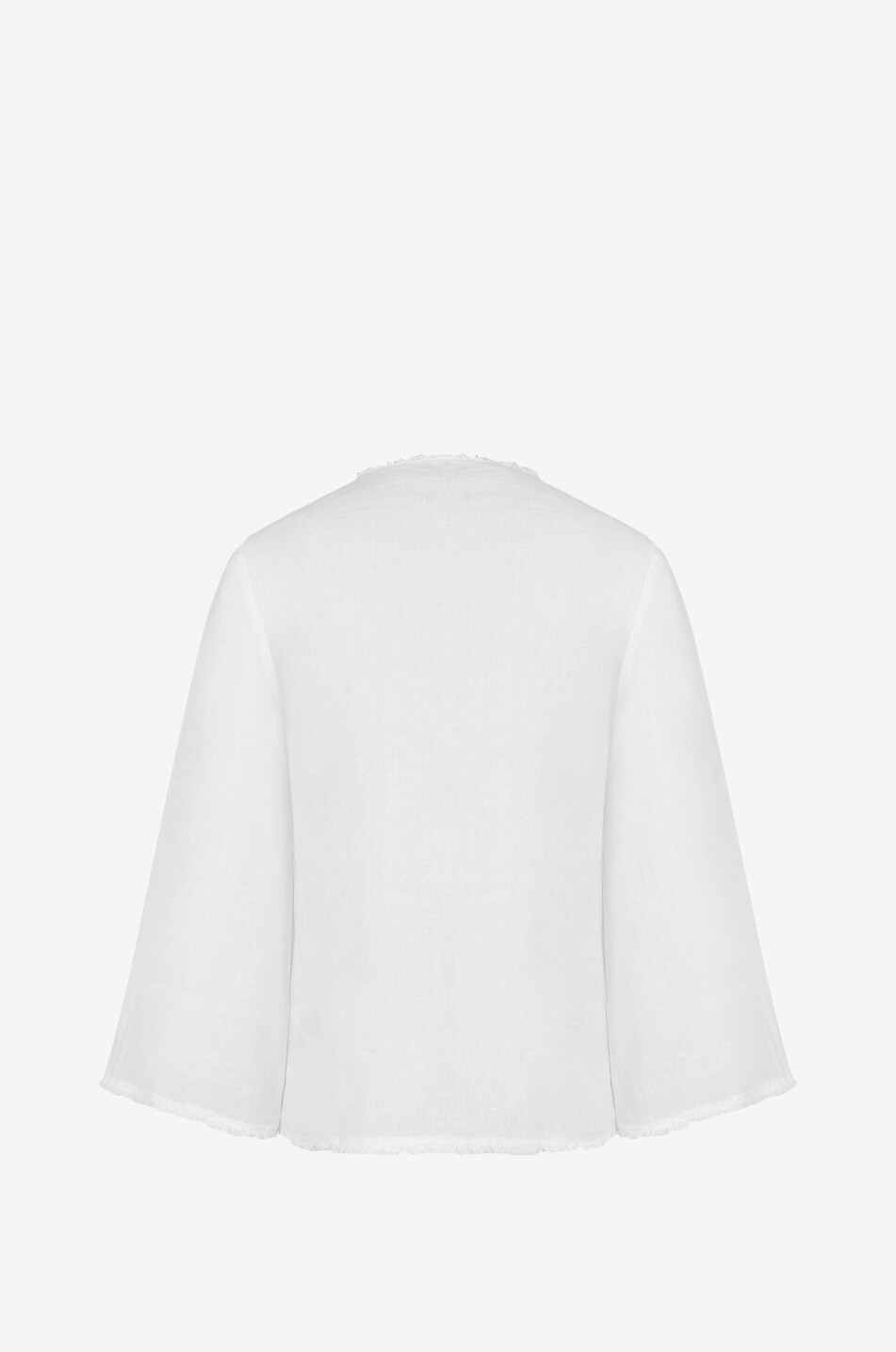 120% LINO Langärmelige Bluse aus Leinen mit V-Ausschnitt Damen WEISS 2
