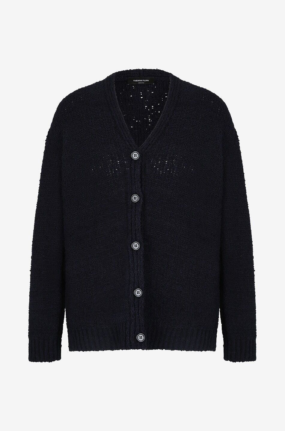 FABIANA FILIPPI Button-down V-neck bouclé knit cardigan Women DARK BLUE 1