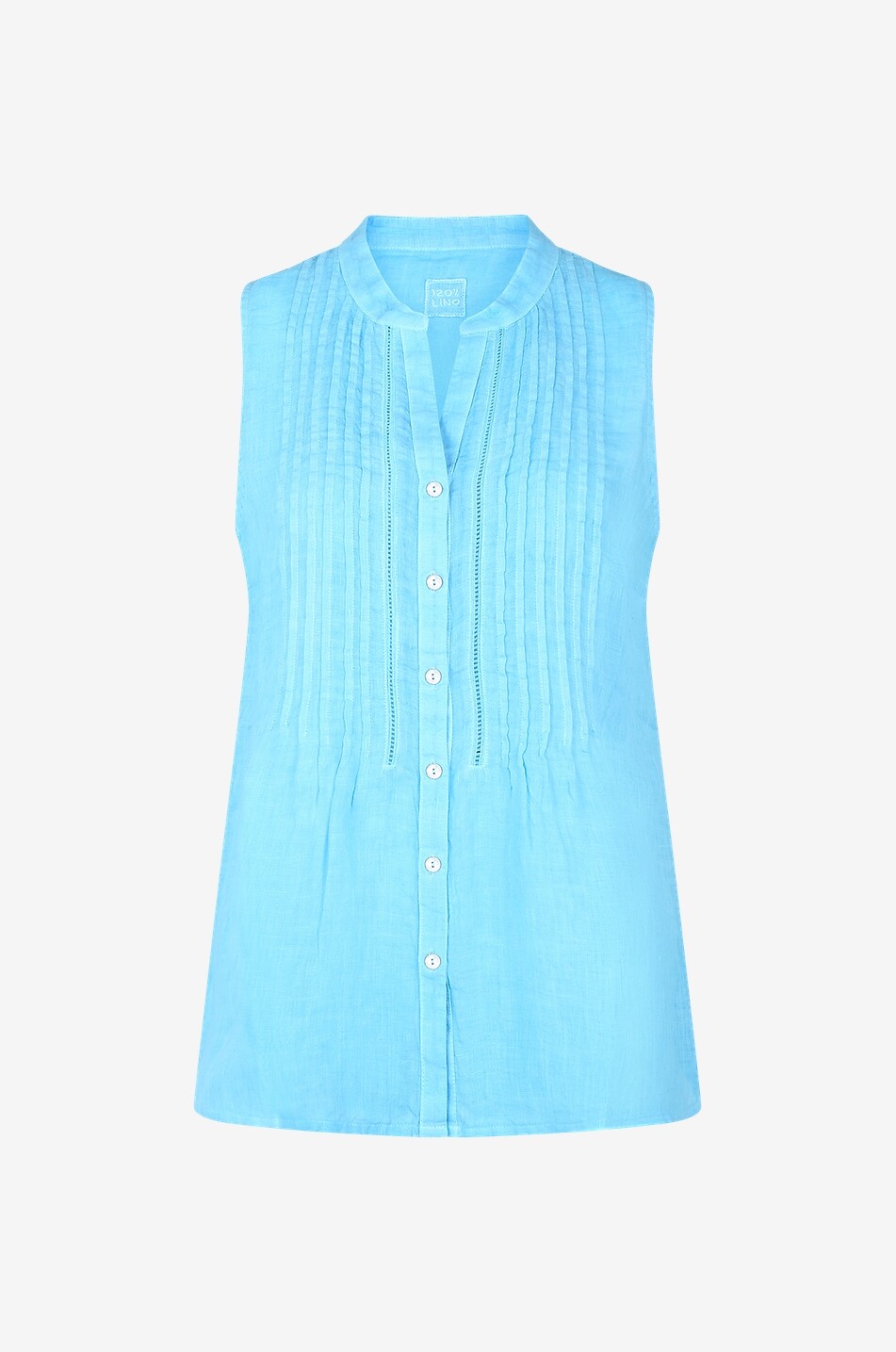 Ärmelloses Leinenhemd mit Biesen