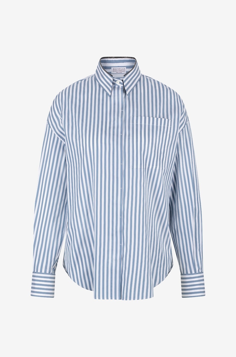 BRUNELLO CUCINELLI Gestreiftes Hemd aus Baumwolle und Seide Shiny Trim Damen HELLBLAU 1