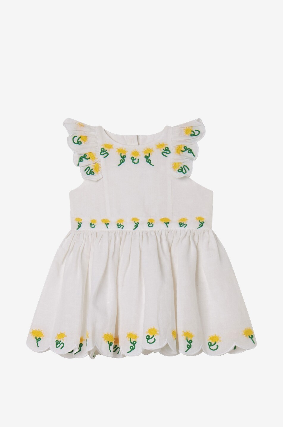 Baby-Kleid aus Baumwolle und Leinen Sunflower Embroidery