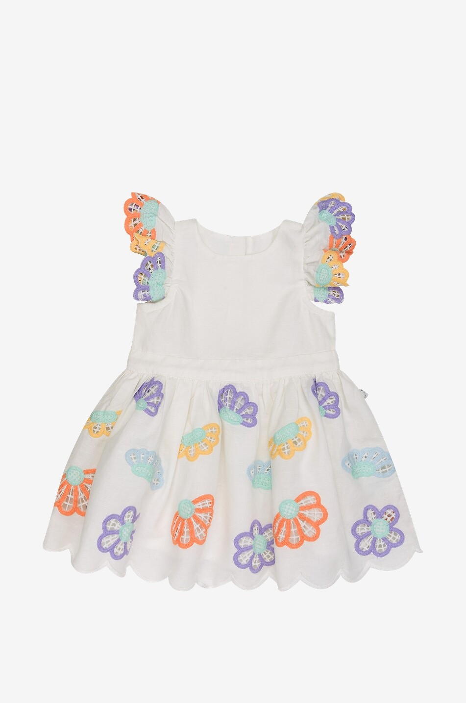 Flowers openwork embroidery adorned baby cotton and linen dress