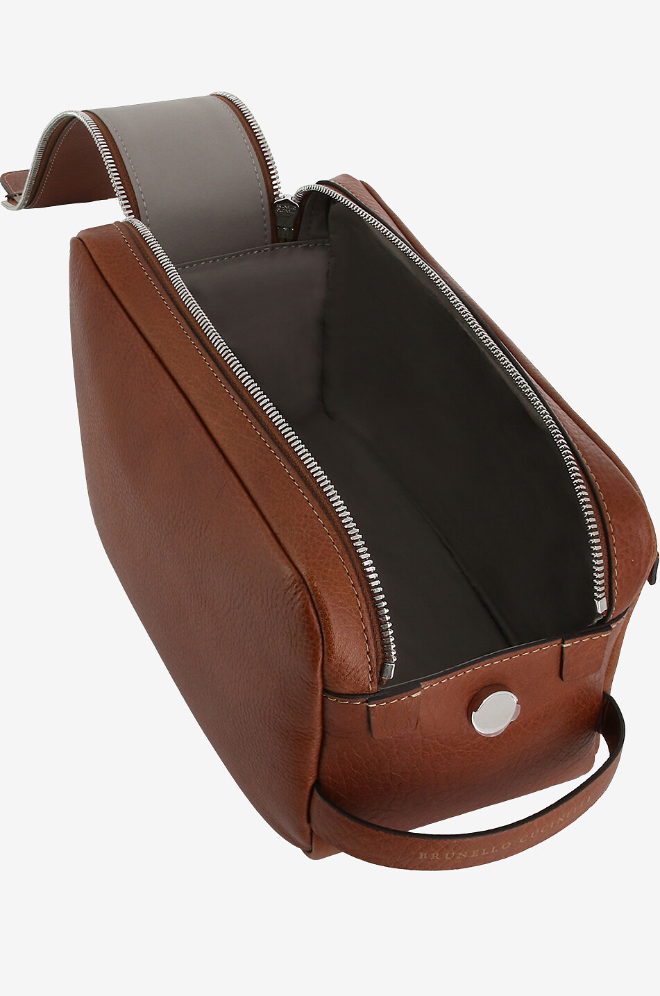 BRUNELLO CUCINELLI Kulturbeutel aus genarbten Leder Herren MITTELBRAUN 5