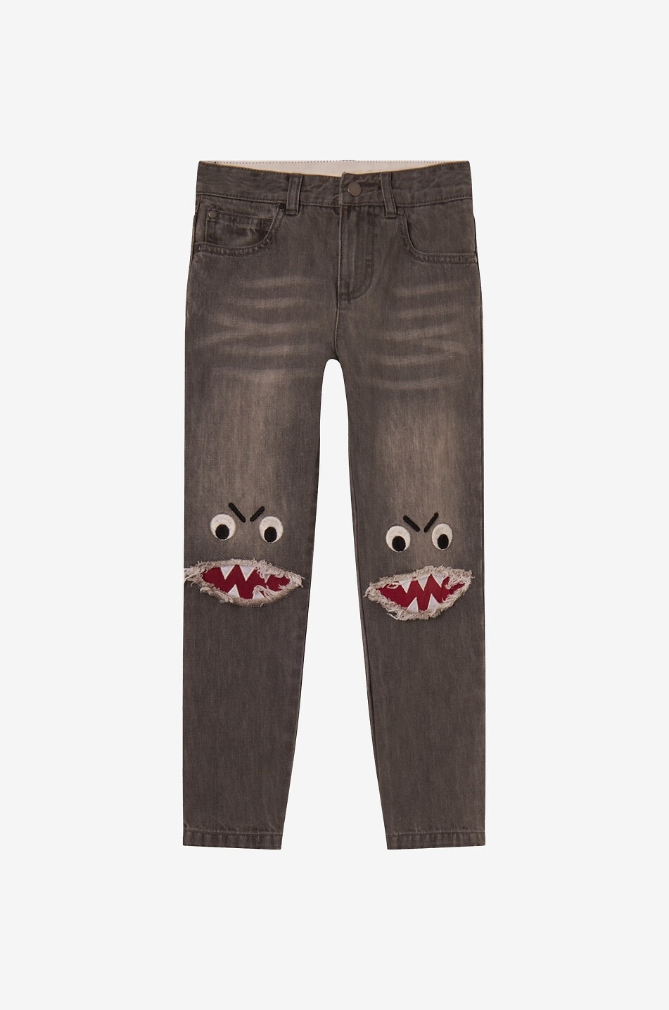 STELLA McCARTNEY KID Zerrissene ausgewaschene Jungen-Skinny-Jeans Shark Face Junge GRAU 1