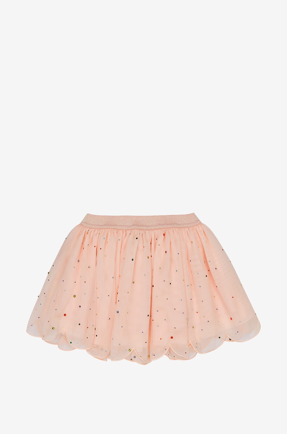 Rhinestone adorned girl's miniskirt in scalloped georgette