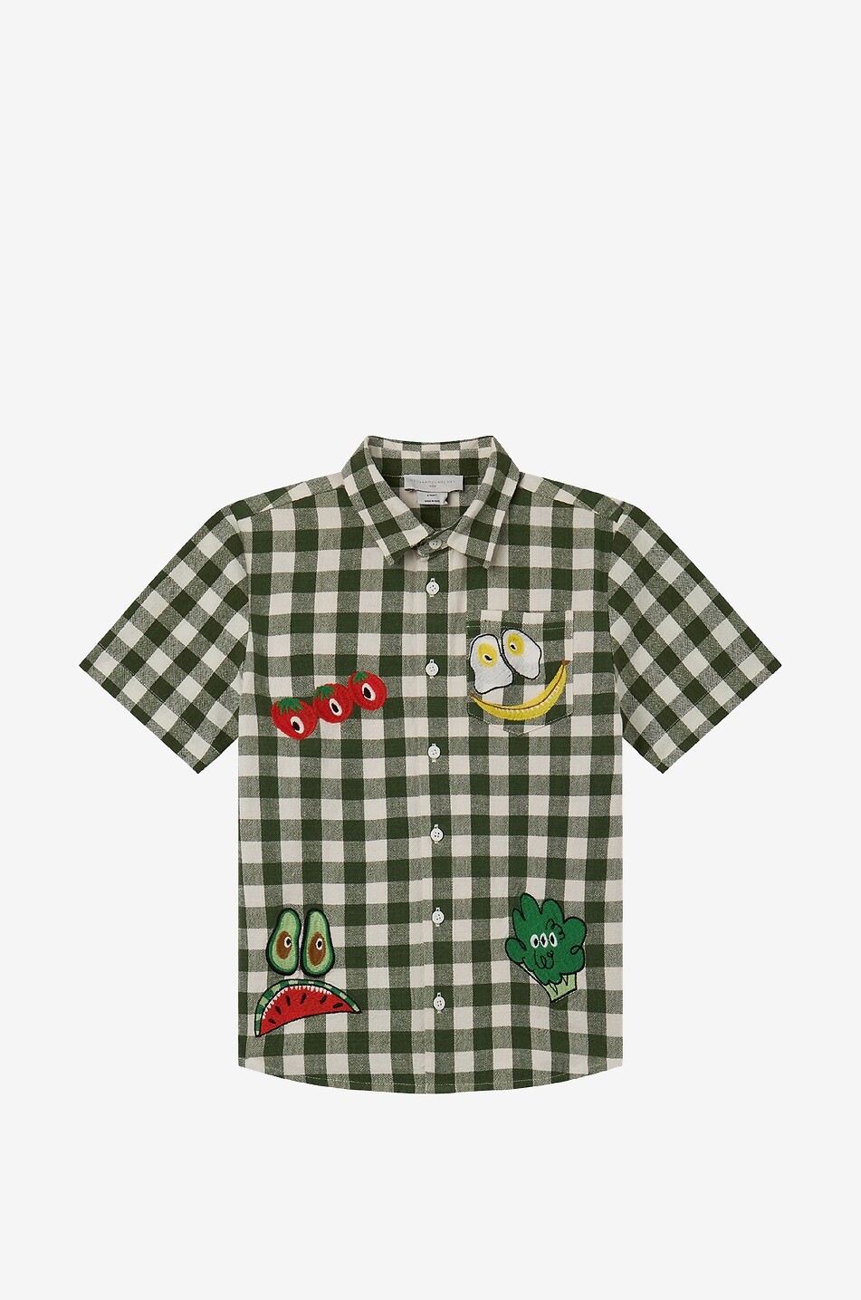 Veggie Embroidery gingham check boy's shirt