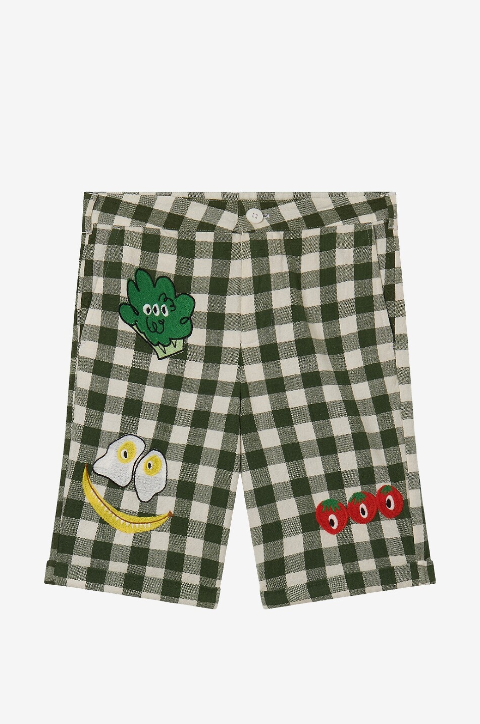Veggie Embroidery boy's checked shorts