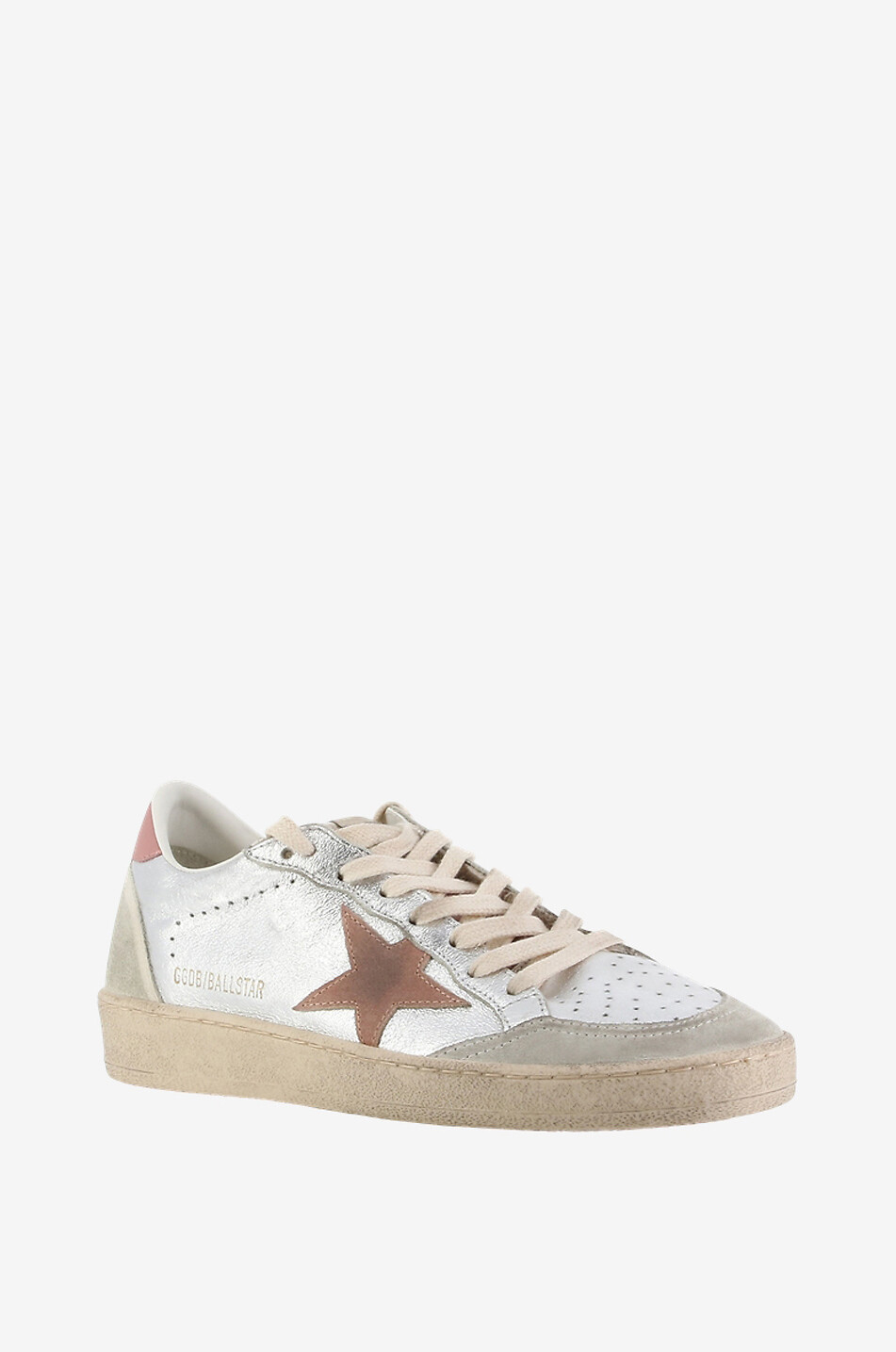 GOLDEN GOOSE Metallic-Sneakers mit rosa Stern Ball Star Damen SILBER 1