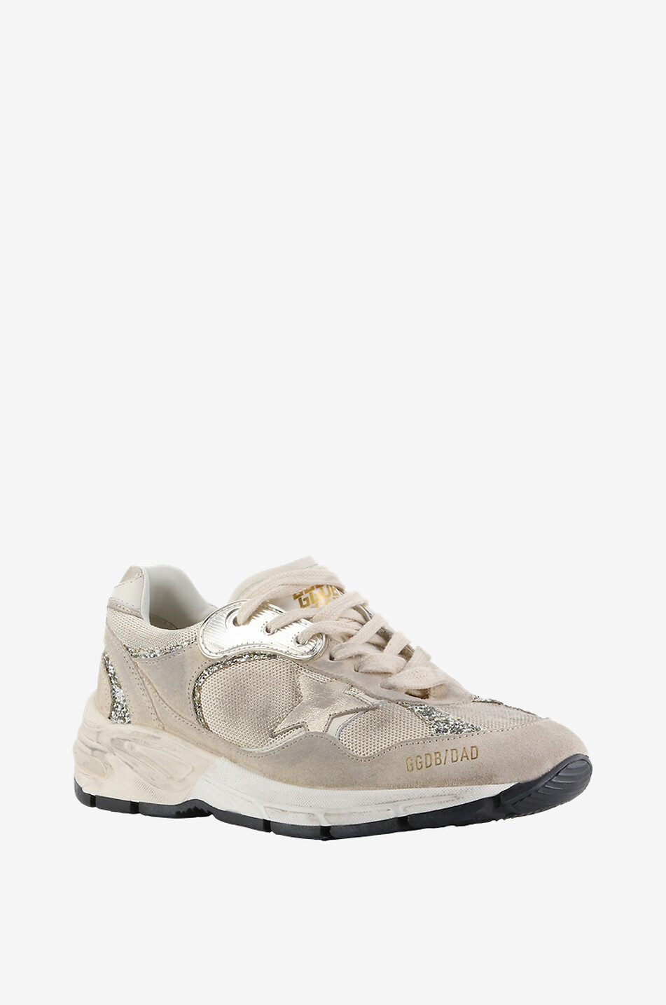 GOLDEN GOOSE Baskets multi-matière vieillies étoile dorée et paillettes Running Dad Femme BEIGE 1