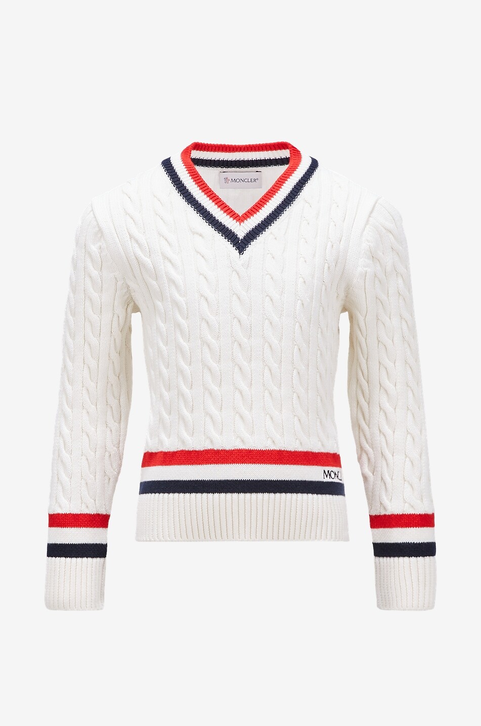 MONCLER Pull torsadé à rayures garçon Fille BLANC CASSE 1