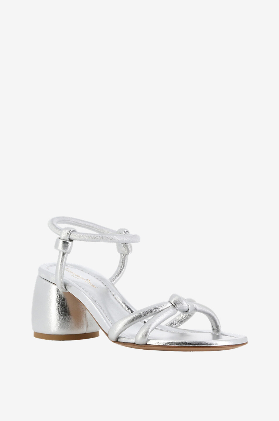 Metallic-Leder-Sandalen mit rundem Absatz Cassis 60