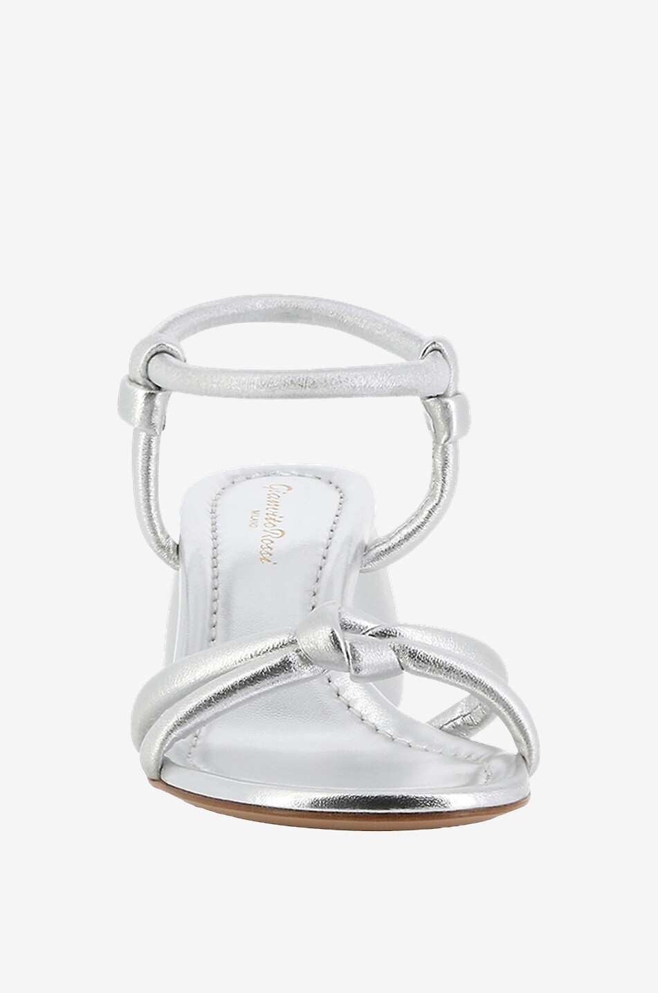 Metallic-Leder-Sandalen mit rundem Absatz Cassis 60