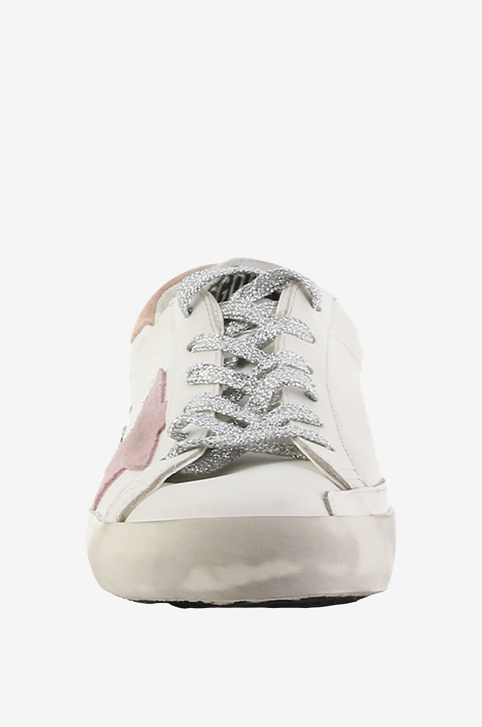 GOLDEN GOOSE Niedrige Sneakers mit rosa Stern und silbernen Schnürsenkeln Super-Star Damen WEISS 2