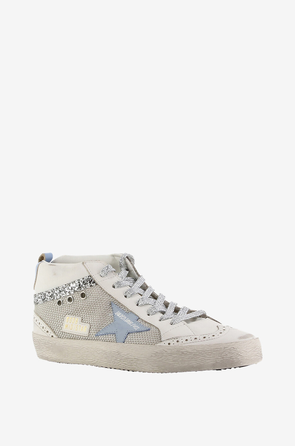 GOLDEN GOOSE Hohe Materialmix-Sneakers mit Glitter Mid-Star Damen CREMEFARBEN 1