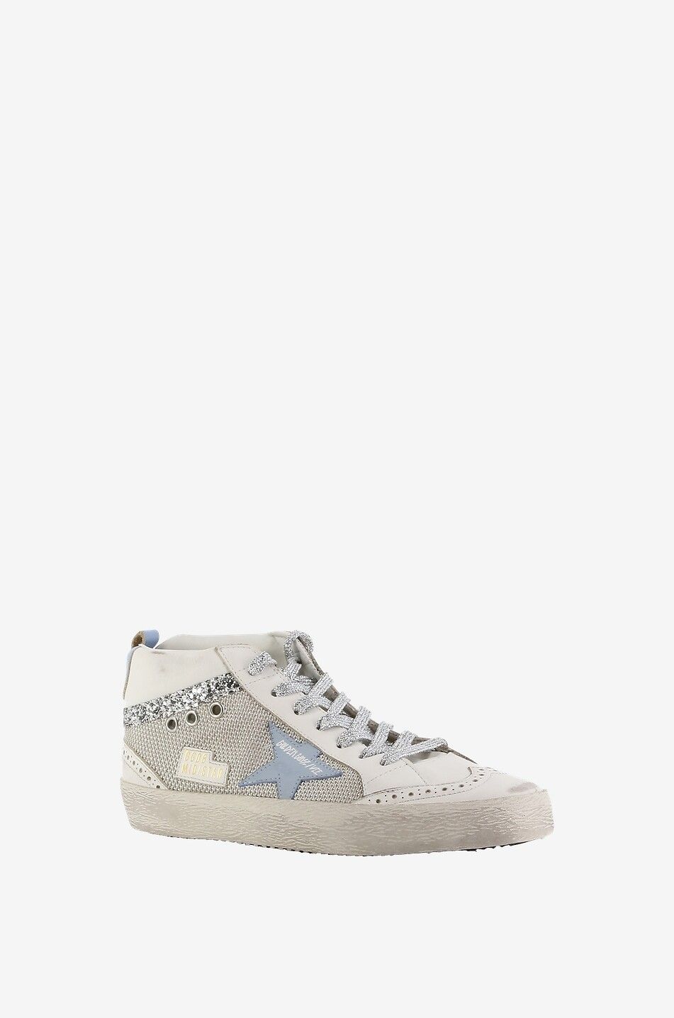 Mid Star high top bi material sneakers with glitter