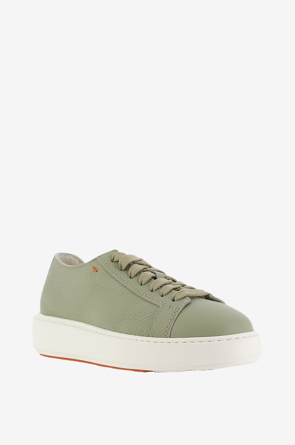 SANTONI Grained leather low-top lace-up sneakers Women GREEN 1