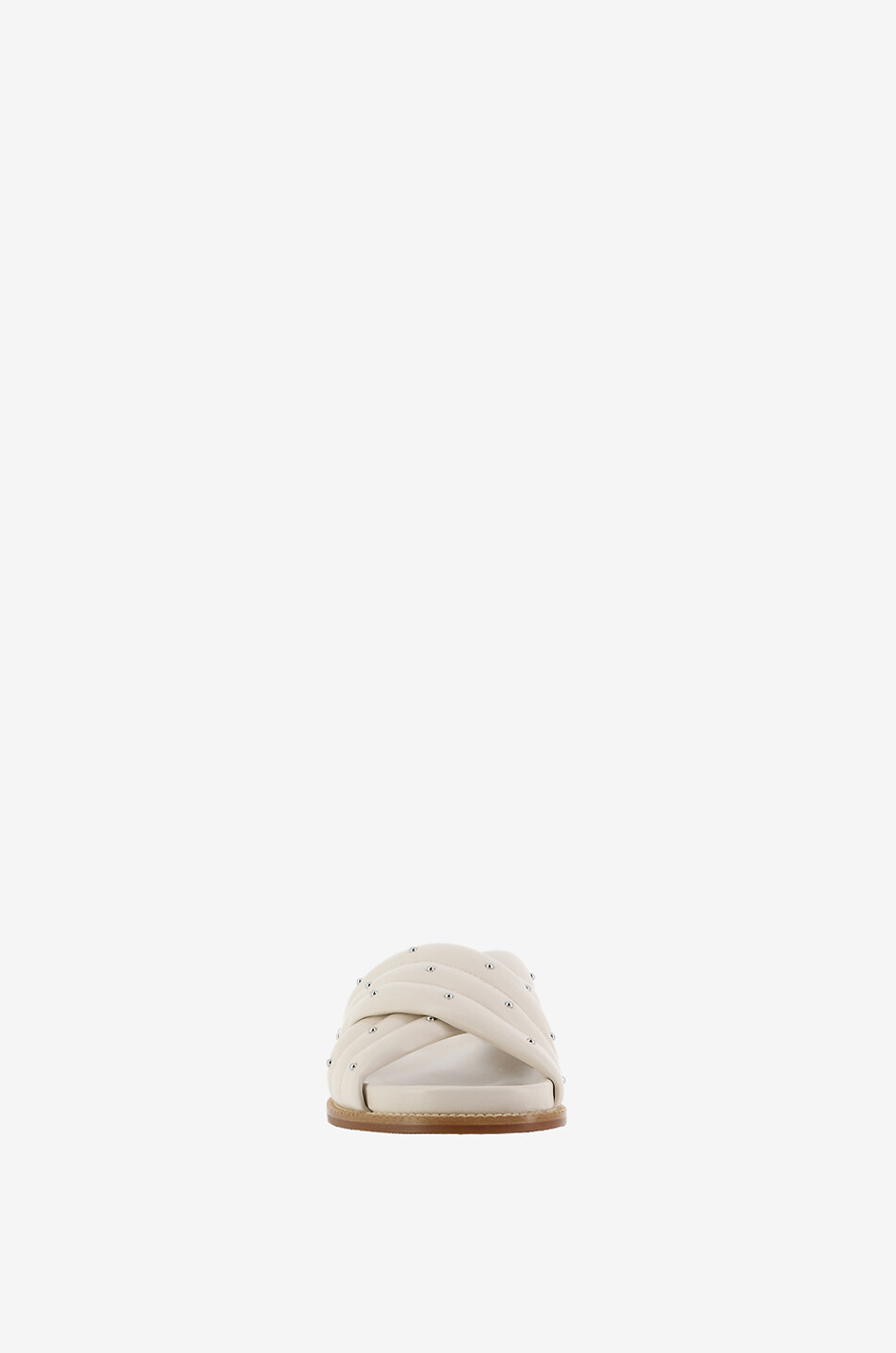 Studded quilted smooth leather flat mules