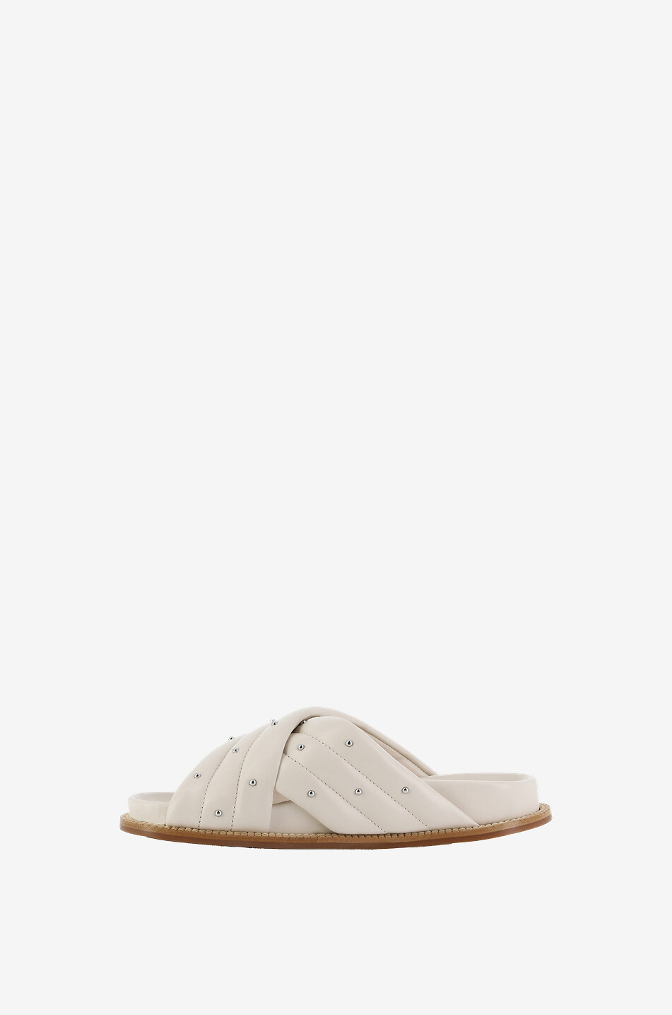 Studded quilted smooth leather flat mules