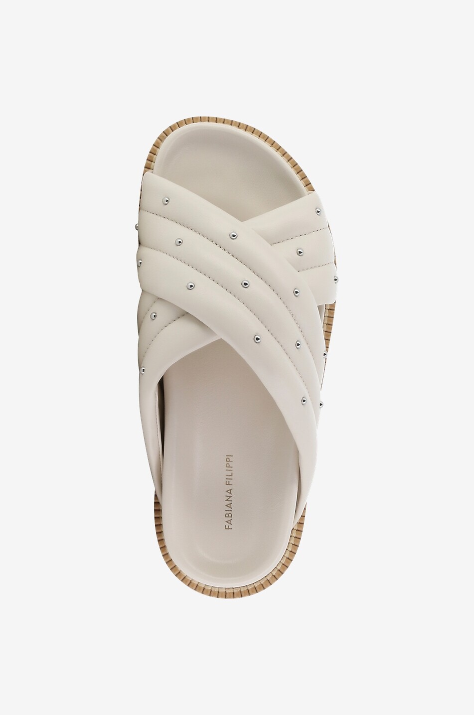 FABIANA FILIPPI Mules plates en cuir lisse matelassé orné de clous Femme Beige clair 6
